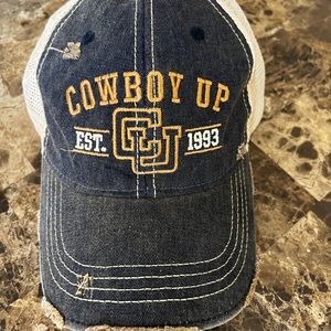 COWBOY UP Brand Distressed Adjustable Trucker Hat Embroidered Patch Logo OSFA